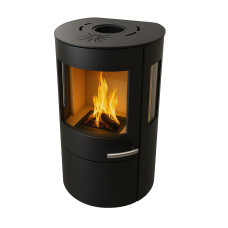 VION.l  Stahl, tief-schwarz, 3-Sichtscheiben, mit Waermeplatte, mit Holzfach und Türe